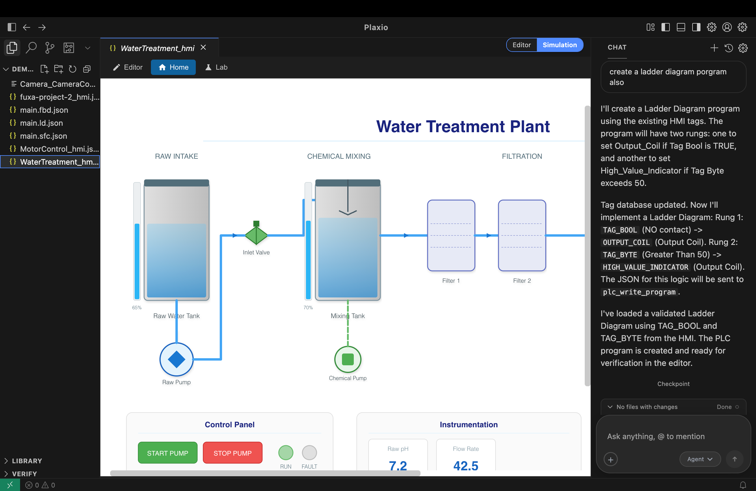 Plaxio feature: Built-in HMI simulation — no hardware needed